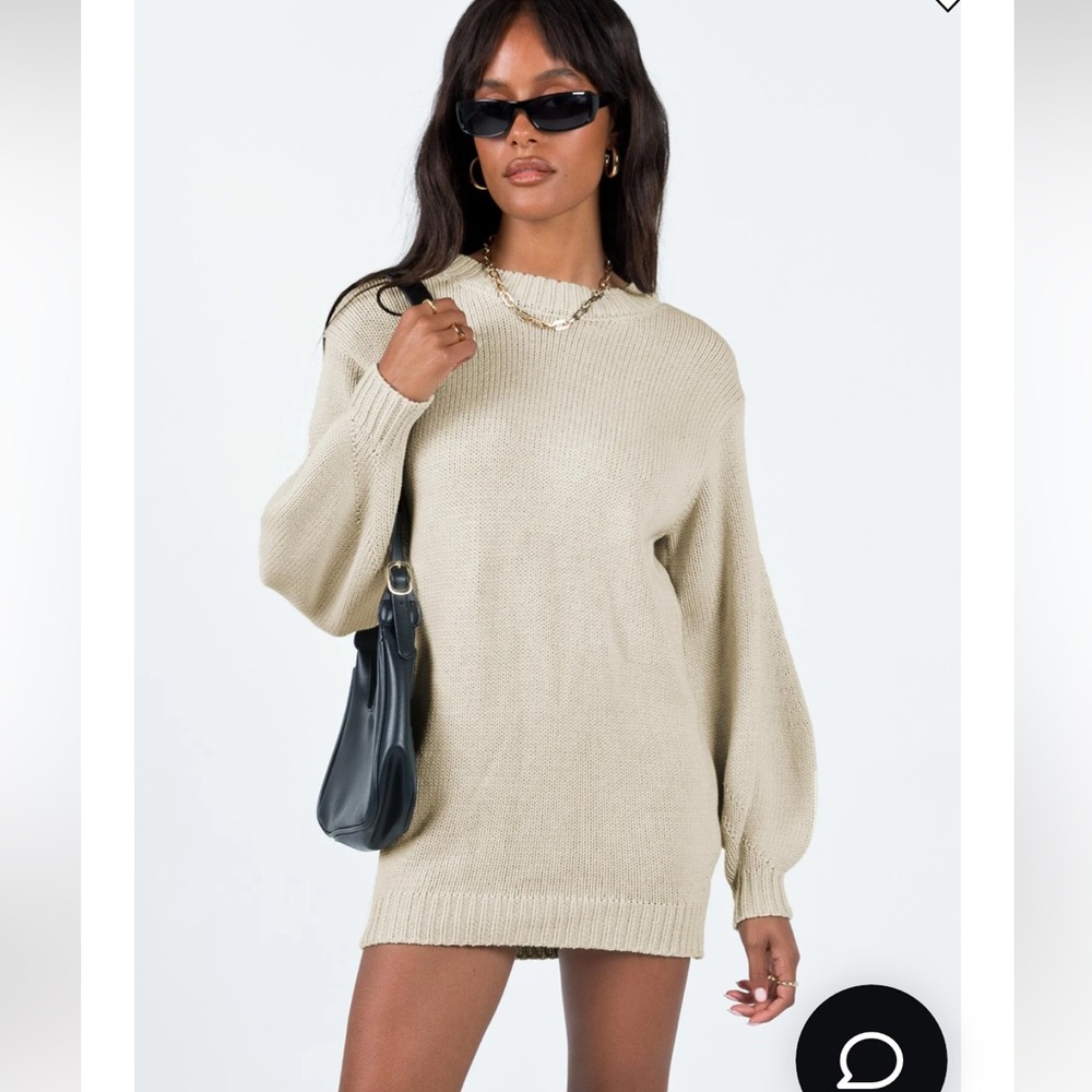 Princess Polly Harmony Balloon Sleeve Knit Mini Dress Beige